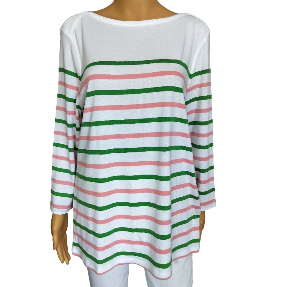 Style & Co. Nautical White and Green 3/4 Sleeve Boxy Tunic Size XL NWT